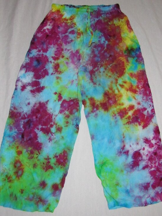 Dharma Trading Co Colorful Tie Dye Wide Leg Pull On Pants sz L/XL Hippie Boho - Picture 1 of 4